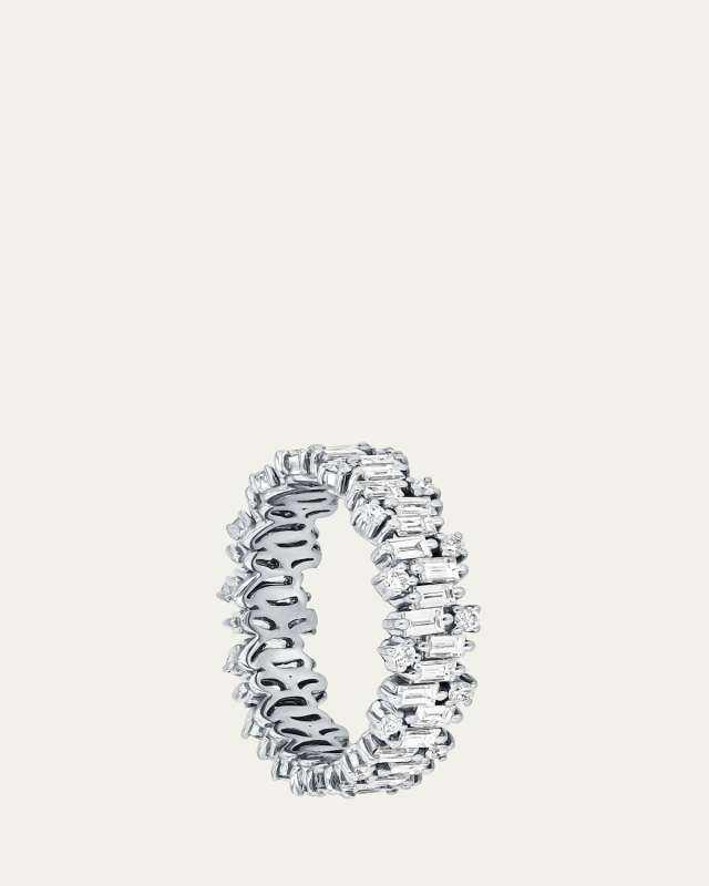 18K White Gold Eternity Band with Round and Baguette Diamonds